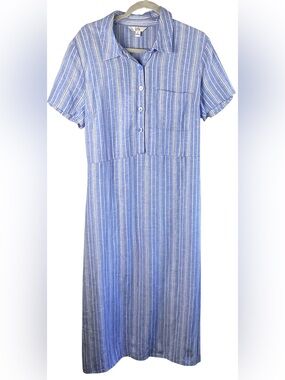 croft & barrow Blue and White Striped Button-Front Dress linen blend